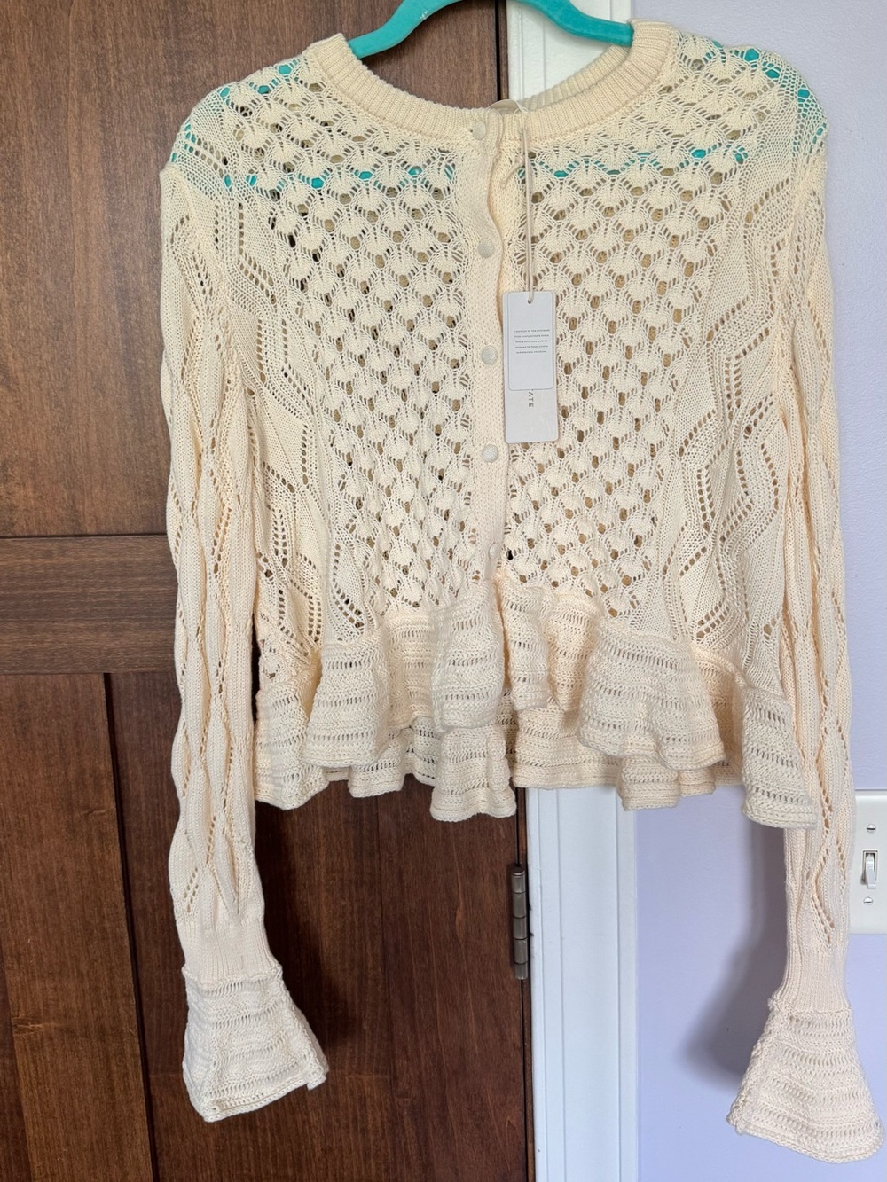 Altrd state Women’s Cream Open-Knit Button Cardigan Sweater